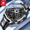 OLEVS New Men's Watches Fashion Luxury Leather Strap Original Perpetual Calendar Moon Phase Automatic Mechanical Watch 7128