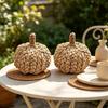 Thanksgiving Pumpkins Decors Accent, Woven Farmhouses Tabletop Ornament with Natural Braided Texture for Shelf and Harvest Styling