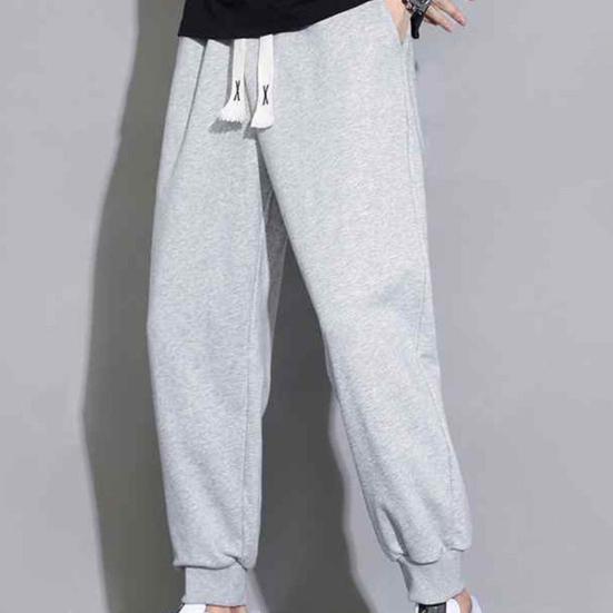 Мужские брюки с эластичной резинкой на талии и завязками, однотонные свободные прямые спортивные штаны с карманами, широкие спортивные брюки с ремешками на щиколотке