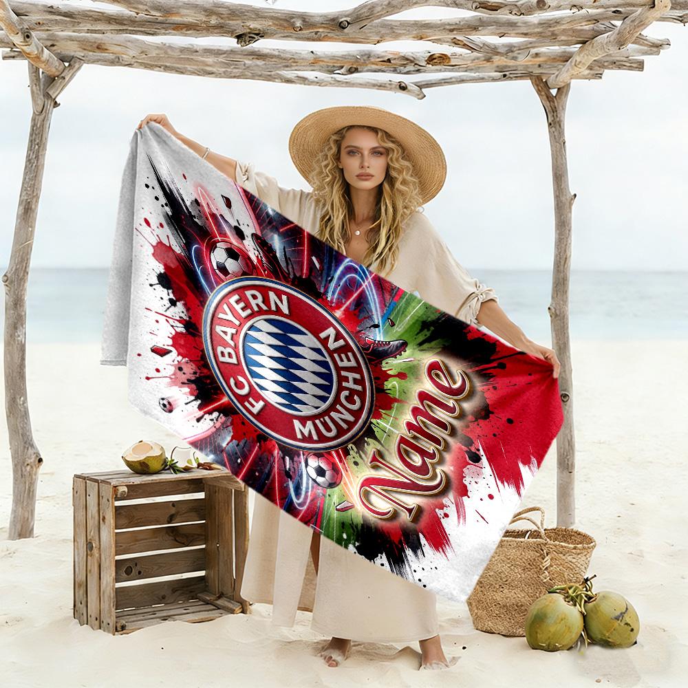 Bayern Munich Fan Artwork Customize Text Beach Towel High Absorbency & Quick-Dry