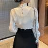 Korean Fashion Ribbon Satin Bow Tie Collar Women Shirt Spring Autumn Long Sleeved Top Office Elegant Loose Casual Simple Blouse Female Clothes 3143