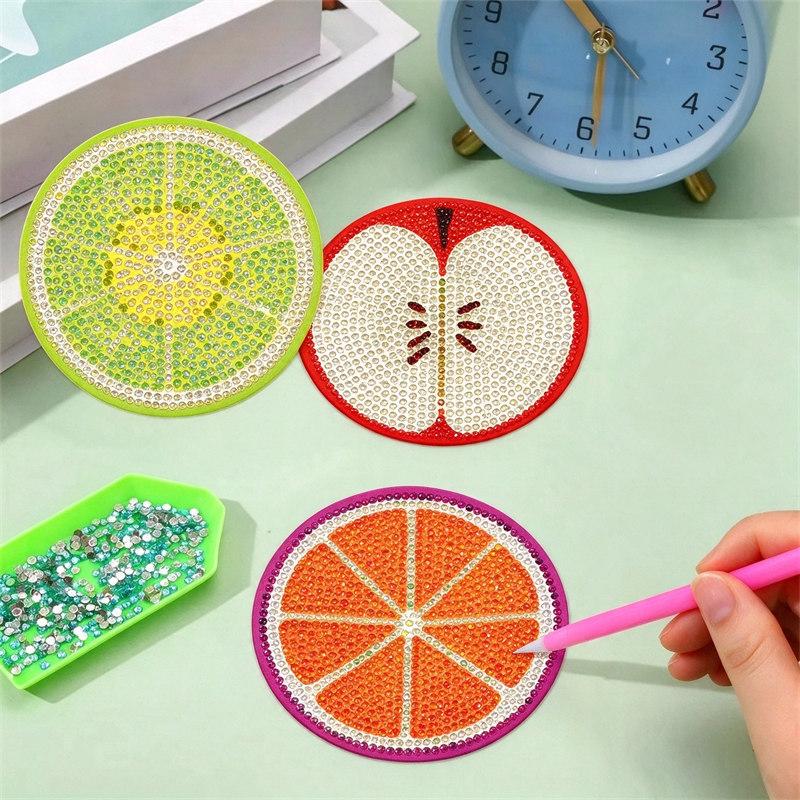 8-Piece Diamond Painting Coasters, DIY Diamond Art Kit, Fruit Slice Coaster, Diamond Cup Mat, Watermelon Lemon Kiwi, Table Decoration, Handmade Gift