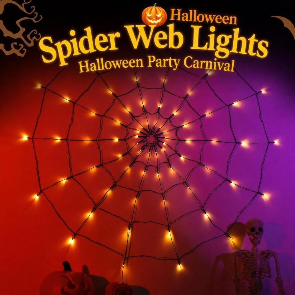 70LED Spider Web String Light 1.2M Cobweb Light Decorative Net Light Halloween Decoration