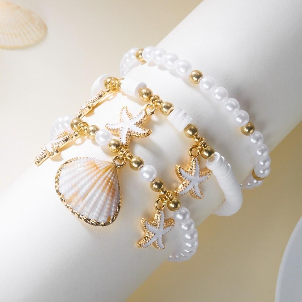 Bohemian Multilayer Shell Bracelets Starfish Wrap Charm Hand Chain New Conch Beaded Bangles  Beach