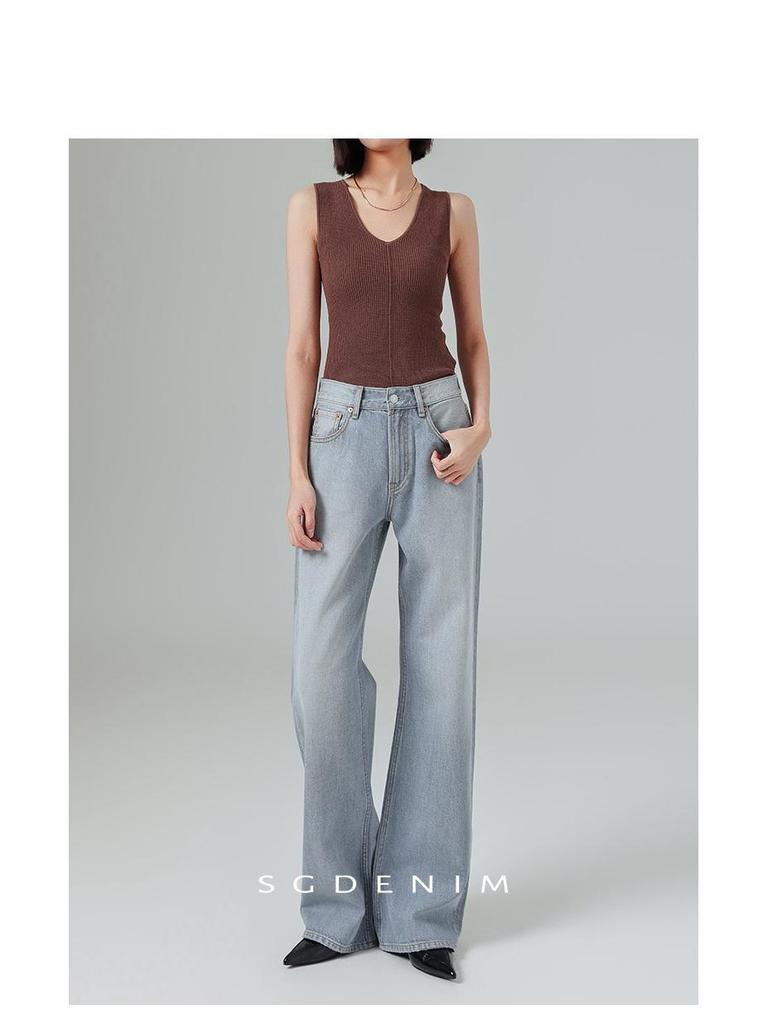 Women's High-Waisted Wide-Leg Floor-Length Jeans - Spring Collection by Big Brand Dupe