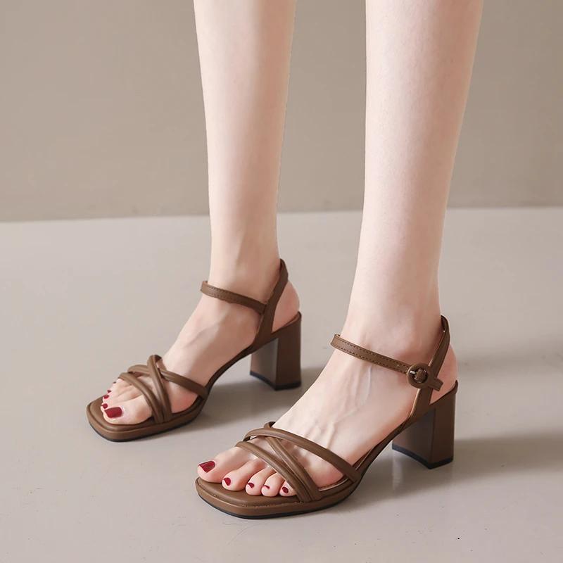 Fashion New High Heel Sandals Women's  Summer New Fashion Outwear Simple and Elegant One Belt Fashion Sandals Women