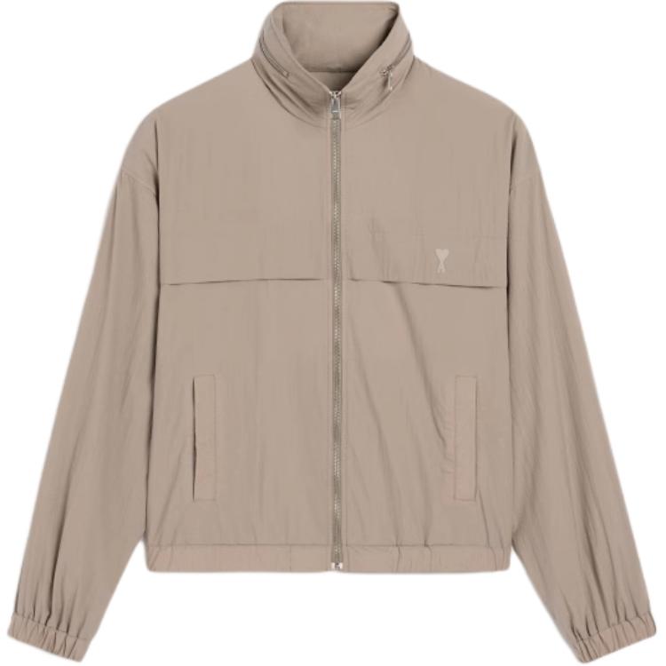 AMIPARIS Solid Color Minimalist Logo Print Stand Collar Lightweight Loose Jacket Men jackets Volcanic-Gray HJK068PA0009-0952
