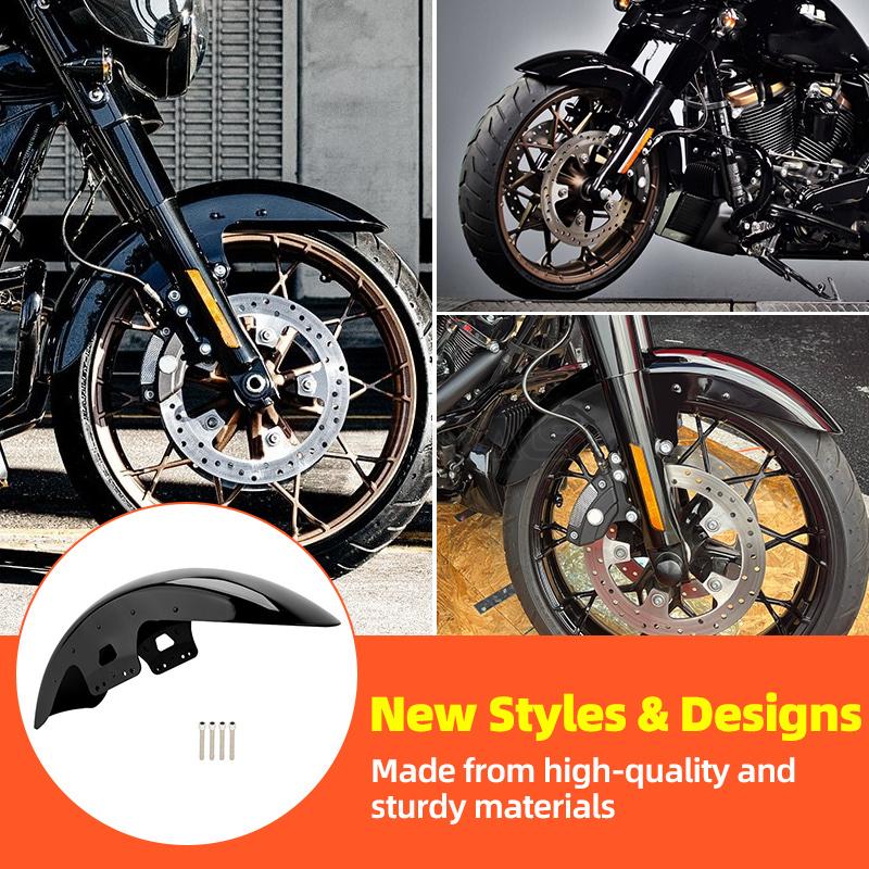 Motorcycle Steel Front Fender Mudguard Cover Protector Splash Gloss Black For Harley Touring Road King Street Glide 2014-2023