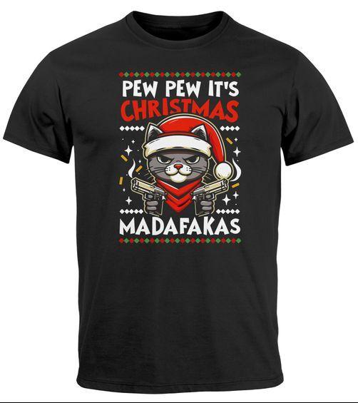 Mens Christmas T-Shirt PewPew Madafakas Cat Xmas Shirt Men-