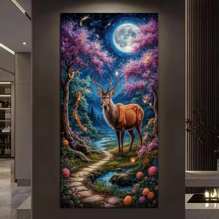 Large Size Diamond Painting Moon Forest Deer Diy Full Square Round Drill Rhinestone Embroidery Animals Mosaic Cross Stitch Kits Wall Decor