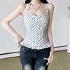 Dot Halter Ruffle Vest Top Lace Up Women Camisole Fashion Sleeveless Crop Top  Female