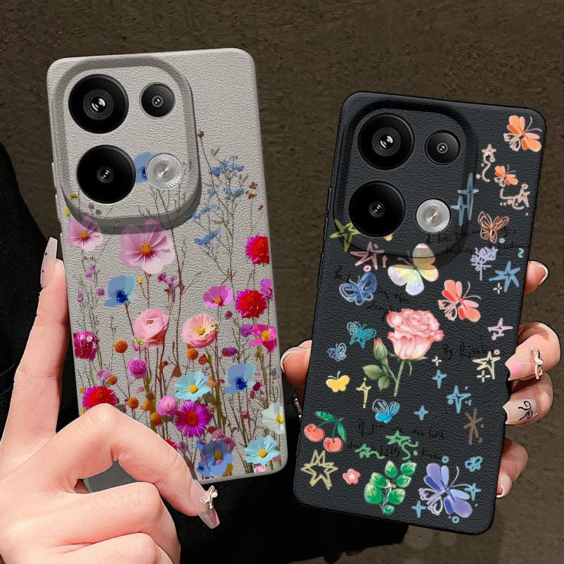 Чехол для телефона с матовой кожей и цветочным принтом в виде розы для Xiaomi 13T Poco X6 M6 Pro Redmi Note 14 Pro 13 Pro 12 11, тонкий, мягкий, ударопрочный чехол из ТПУ
