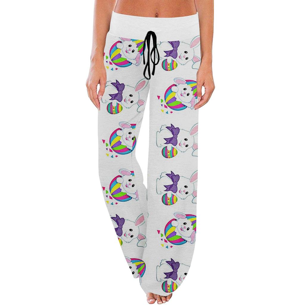Женские удобные пижамные брюки с пасхальным принтом и маленькими карманами, широкие брюки с завязками