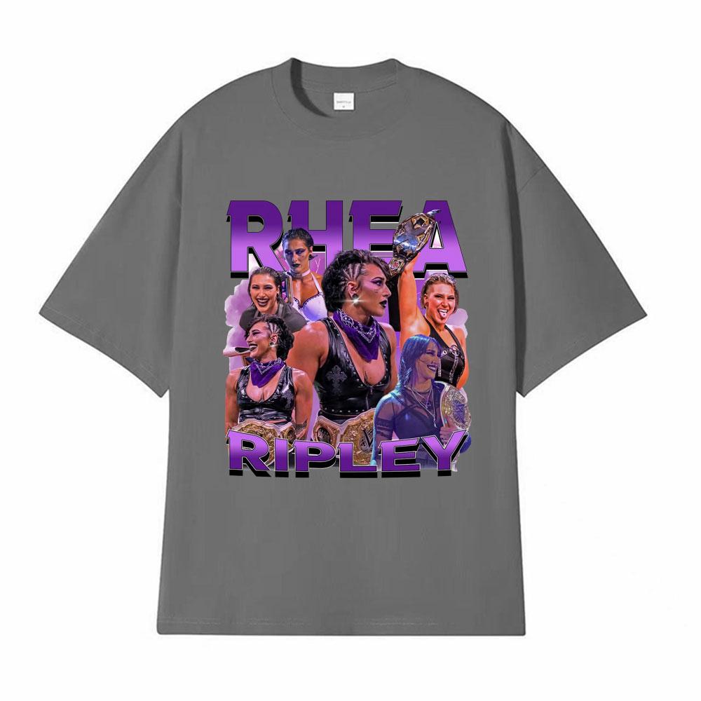Rhea Ripley Action Figure 90s Vintage Graphic T Shirt Men Womens Oversized Hip Hop High Street Hot Sale Casual Cotton Tshirts