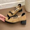 Fashion Autumn New Coarse Heel Single Shoes Women's Square Head Shallow Mouth Suede Butterfly Knot Soft Sole Non-slip Low Top Shoes