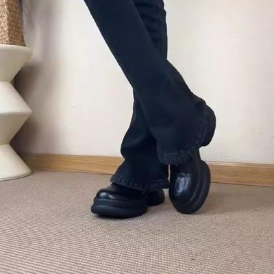 Версия, сохраненная самостоятельно~ Толстая подошва, маффин, глубокий вырез, женские туфли-лодочки с круглым носком, в стиле ретро, из маленькой кожи, универсальные туфли