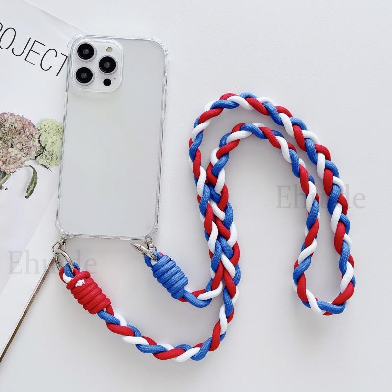 Чехол-сумка через плечо с ремешком на шею для Samsung Galaxy S24 S23 S22 Ultra S21 Plus S20 FE Note 20, противоударный, плетеный шнурок, прозрачная крышка