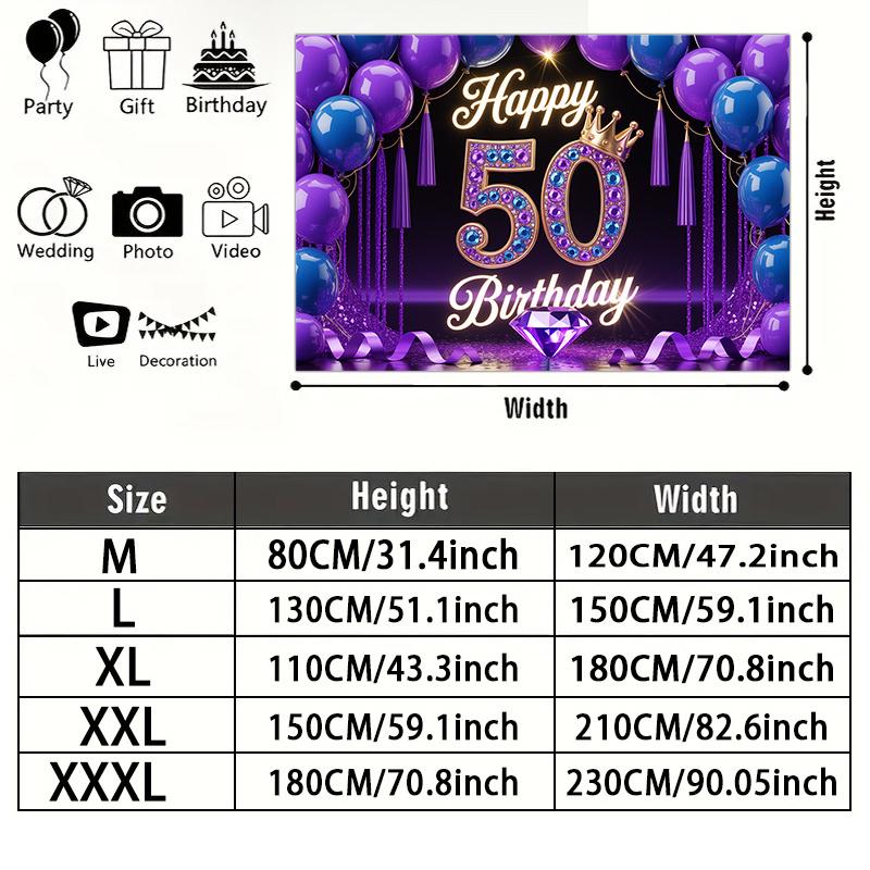 Party Backdrop Happy 50Th Birthday Birthday Blue Purple 50Th Photo Booth Background Front Door Decor