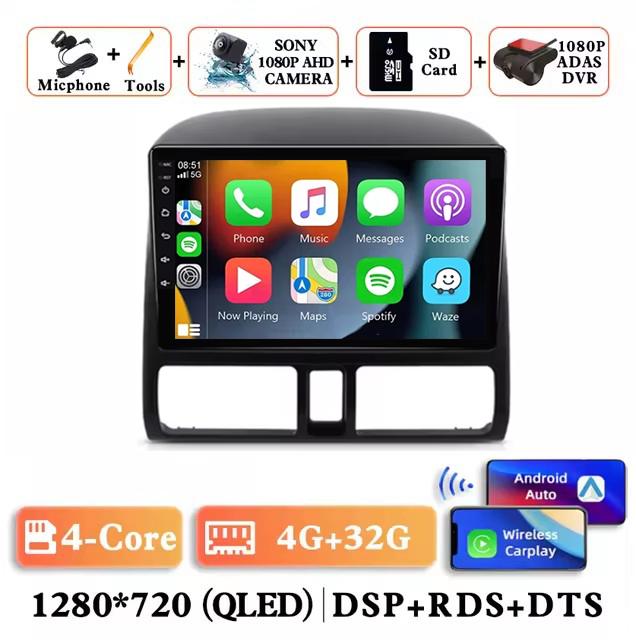 Wireless Carplay Android 14 Auto Car Radio For Honda CR-V CRV 2 2001 2002 2003 - 2006 Multimedia GPS Autoradio 4G WIFI DSP GPS