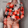 Christmas Outfit Style Women T-shirts Autumn Winter Long Sleeve 3d Print Street Ladies Tee Merry Christmas Female Tops Big Size