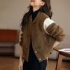 Autumn Warmth  Korean Fashion Faux Sheepskin Baseball Short Jacket for Women
