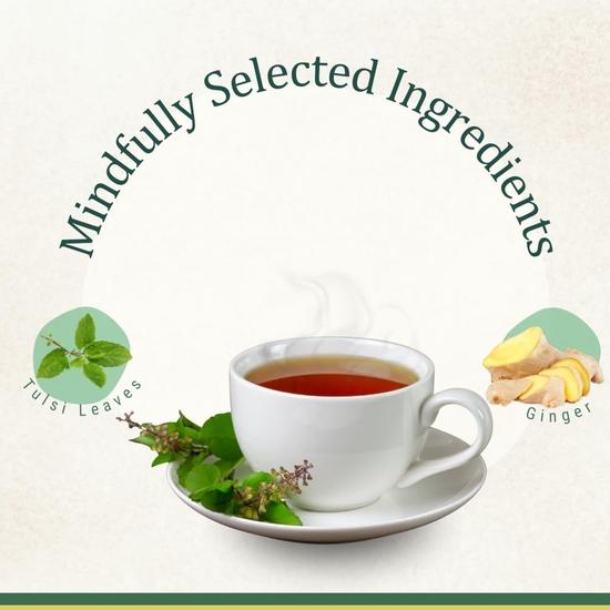 TEA AND TWIGS|Tulsi Ginger Green Tea- 15 Pyramid Tea Bags|100% Pure Ingredients - Tulsi, Ginger & Green Tea|Green Tea|110 Gram