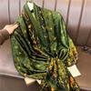 Fashion Brand Women Silk Scarf Luxury Dark Green Aztec Floral Pashmina Shawls Wrap Soft Foulard Femme Muslim Hijab 180*90Cm