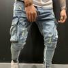 Europe and The United States Stretch Men's Jeans Trend Knee Hole Zipper Pants