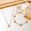 Stainless Steel Gold-Plated Clover Necklace Set Women Gradient Color Pendant DelicateChain Earrings Fresh Sweet Style