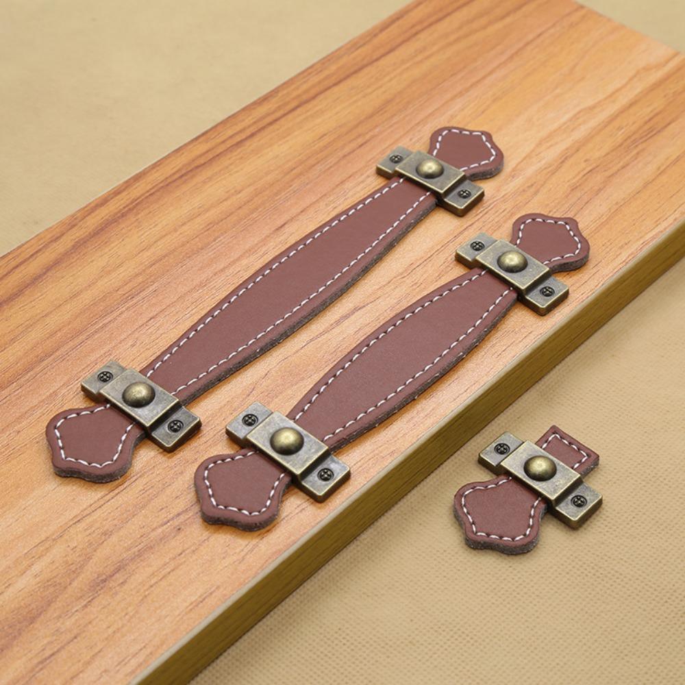Brown Leather Handle Soft Door Knobs Classic Cabinet Pulls Furniture Hardware