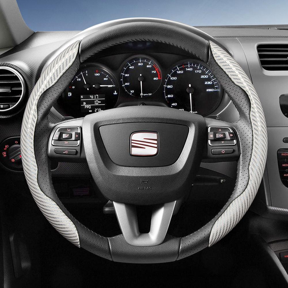 zkfan8 Suitable for Seat Carbon Fiber Texture Steering Wheel Cover with Segmented Quick-Release Design, Durable, for Models Such as Ibiza, Arona, Leon