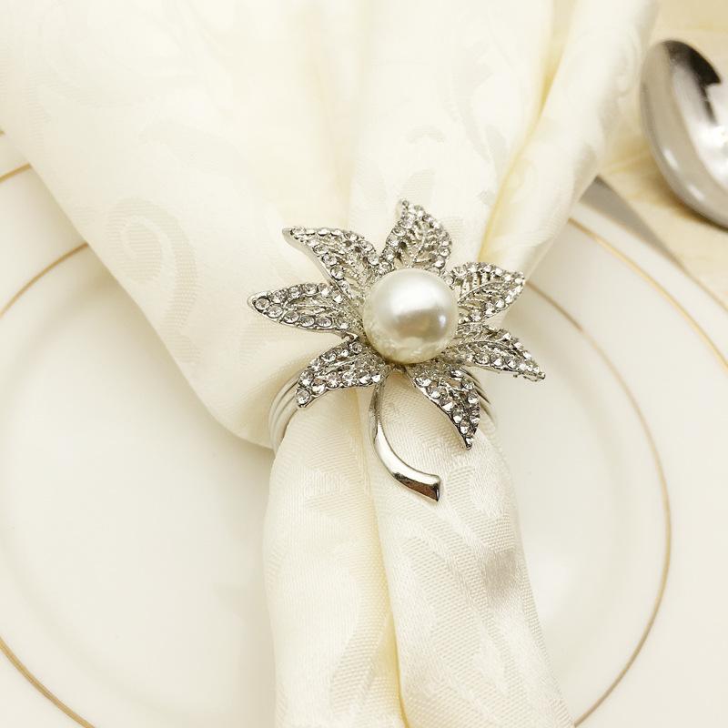 10 шт. Алмазный Лист Дерева Пряжка для Салфетки, Металлический Сплав, Свадебный Банкет, Украшение Стола