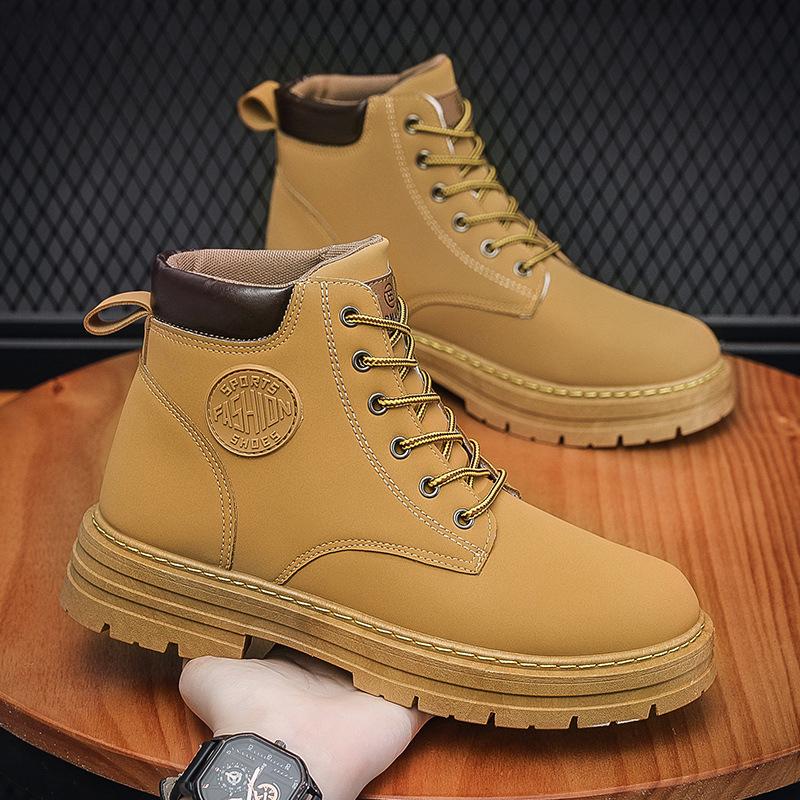 Мужские желтые ботинки Martin осень/зима: Высокий верх, модный, нескользящий, износостойкий, в корейском стиле.