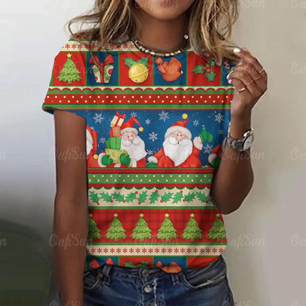 Праздничная женская футболка, рождественская футболка для женской футболки, летние модные футболки для девочек, топ, повседневная элегантная красивая одежда с 3d принтом