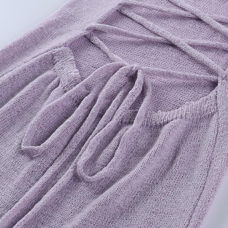 Новое сексуальное европейское и американское весенне-осеннее длинное шерстяное платье с большой открытой спиной, шнуровкой и подвесным ремнем, одна линия шеи, низкий вырез