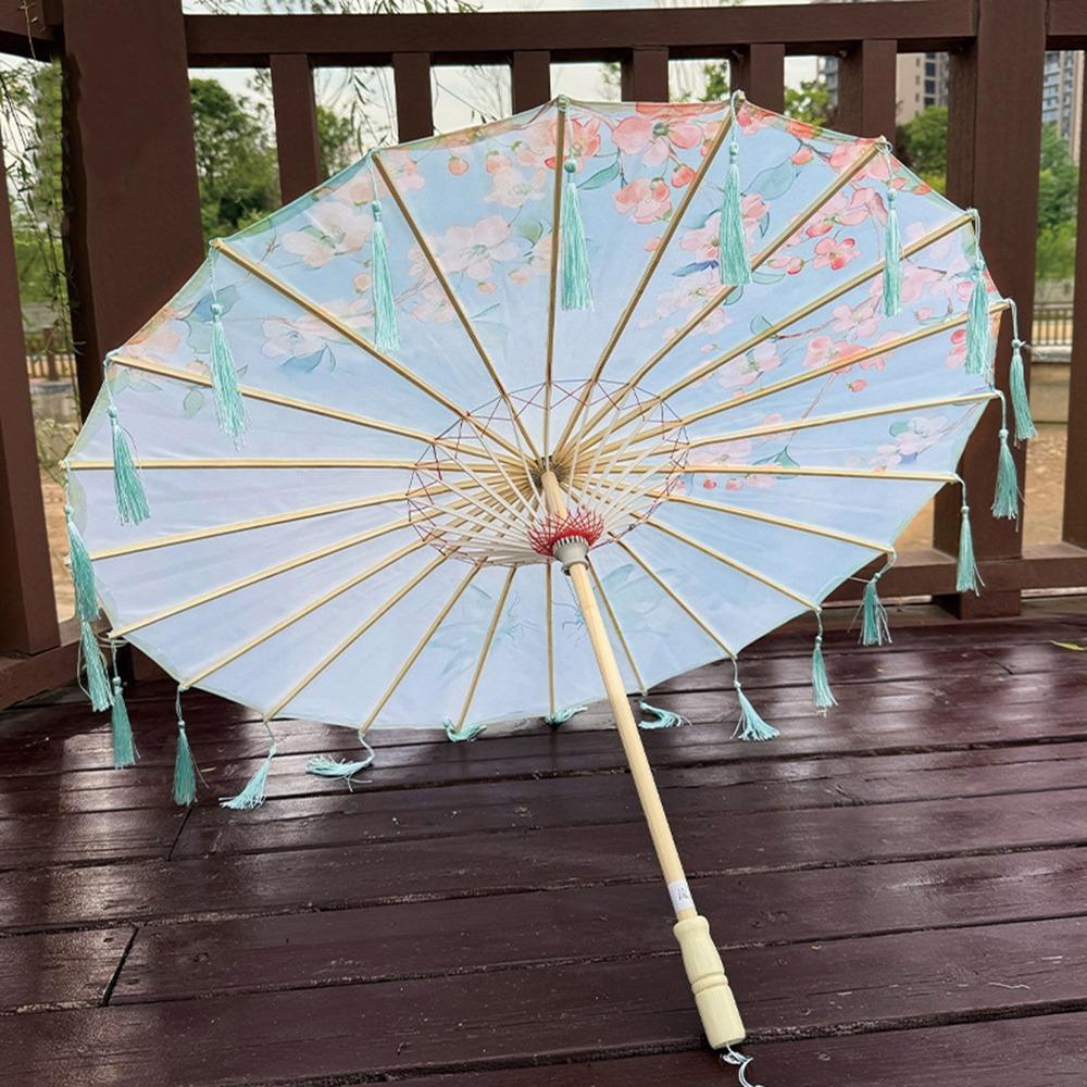 Chinese Style Silk Fabric Tassel Umbrella 70cm Ancient Dance Umbrella Tassel Umbrella for Women
