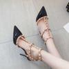 Rivet High Heels Women'S Stiletto Single Shoes Versatile Summer Sexy Pointed T-Shaped With Empty Willow Sandals Women