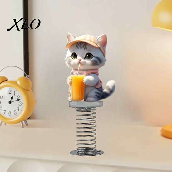 Decorative Figures for Car Center Consoles Cute Cat/Dog Dashboard Ornaments, 2D Flat Acrylic Decorations Spring Swaying Ornaments with Self
