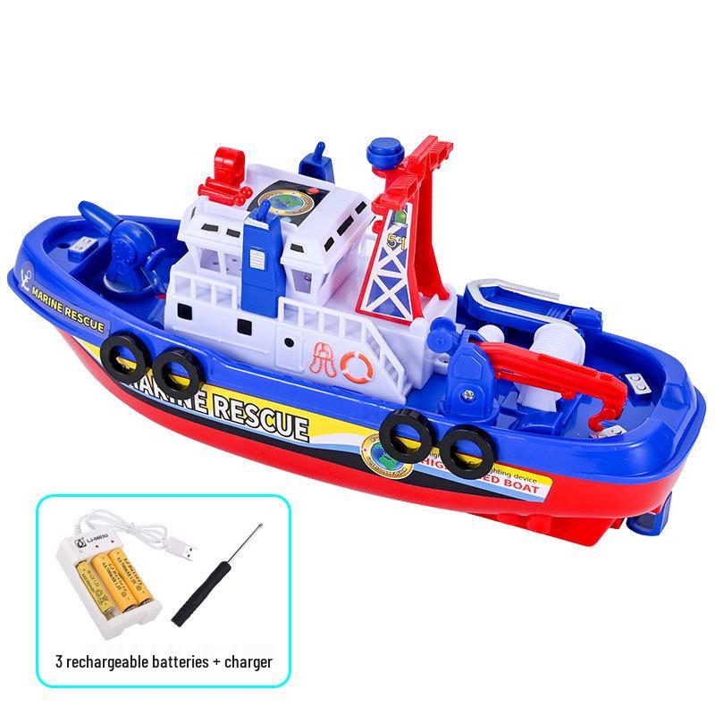 Electric Firefighting Ship Toy: Blue Model with Lights & Music for Kids' Bath Play