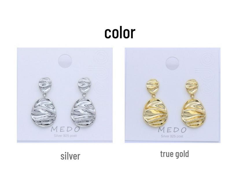 Real Gold Retention S925 Silver Needle Geometric Irregular Oval Earrings