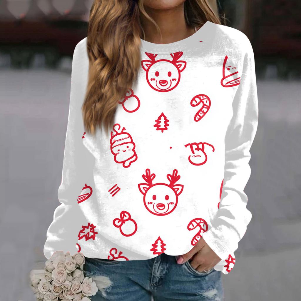 Женский модный повседневный свитшот с длинным рукавом и рождественским принтом на шее