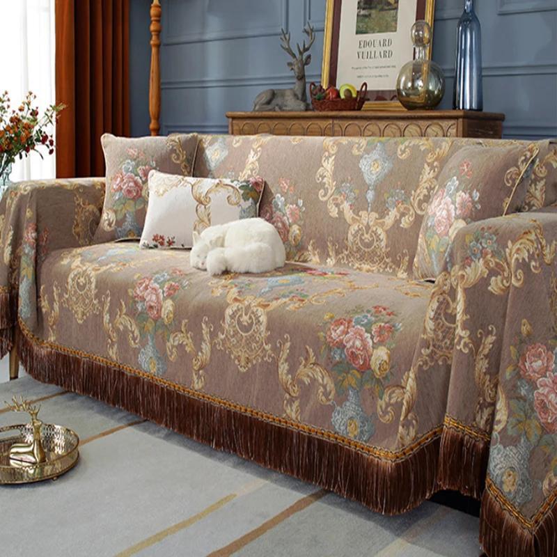 Европейский жаккардовый чехол для дивана с кисточками и кружевным краем, защитный чехол для дивана, противоскользящий чехол для дивана, подушка для дивана из шенилла с защитой от царапин