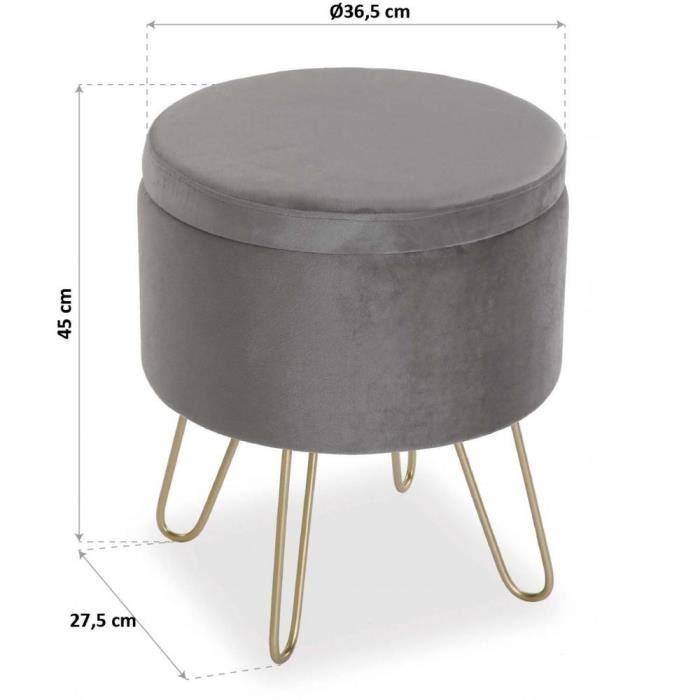 Repose-pieds Belgaum - Tabouret Rond Bas Pour Salon En Textile Et Métal - Gris Clair - Versa