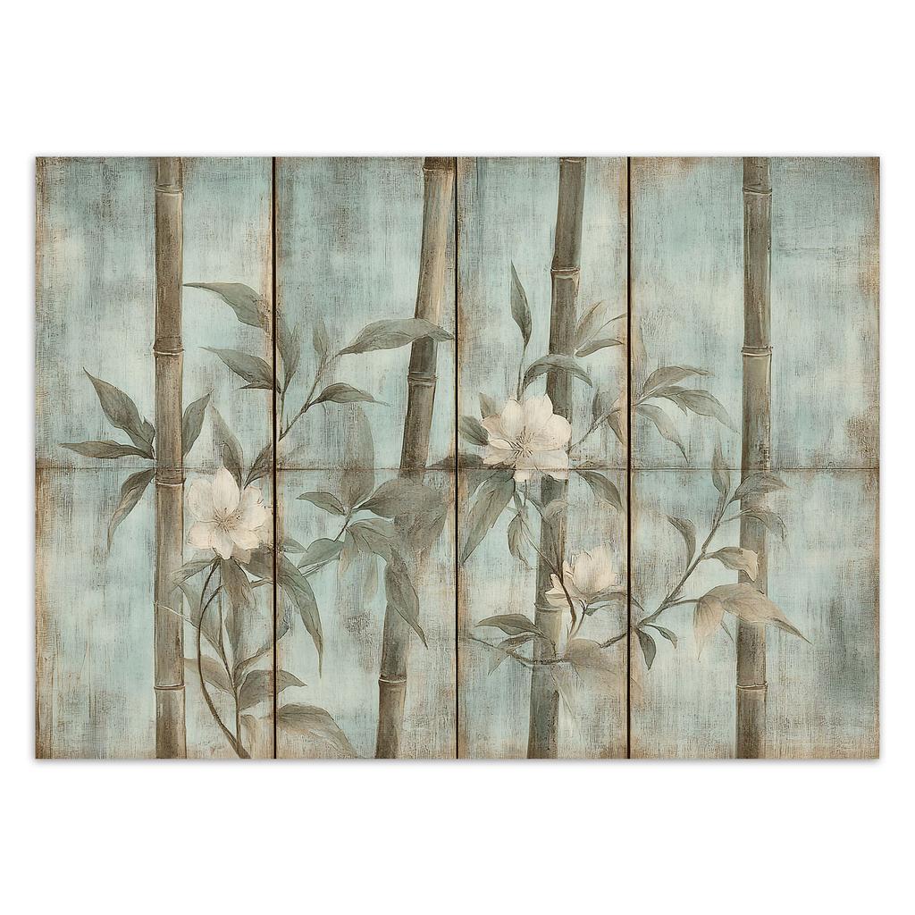 Wallpaper bamboo shoots with flowers on textured background