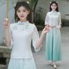 Китайский ретро вышитый женский топ ципао со стоячим воротником и комплект для чайной церемонии дзен