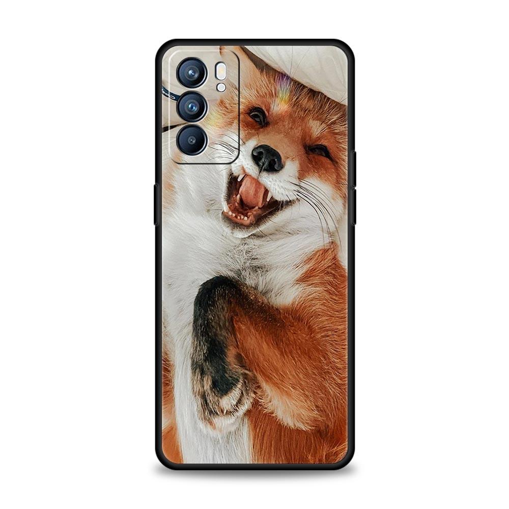 Милый подарочный мягкий чехол для телефона Red Fox для Oppo Find X5 A54 A53 A52 A9 2020 A15 A95 A16 A76 A74 A12 Reno7 SE Reno6 Pro 5G черный чехол