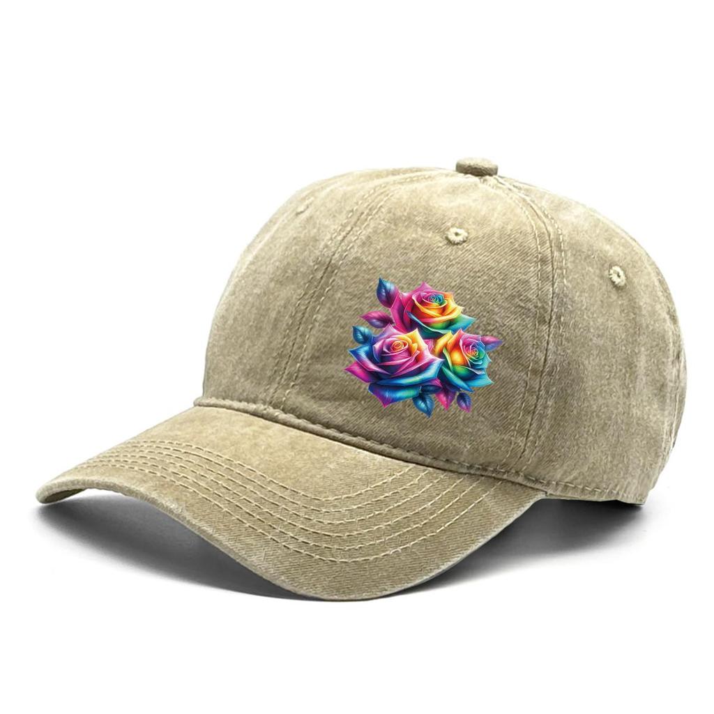 Colorful Flower Print Snapback Baseball Hat, Dad Hat Casual Slouchy Inelastic Lightweight Adjustable Sun Hat