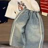 Spring Boys Children's Denim Overalls Autumn Loose Casual Pants Girls Wide Leg Jeans Kids Straight Denim Trousers