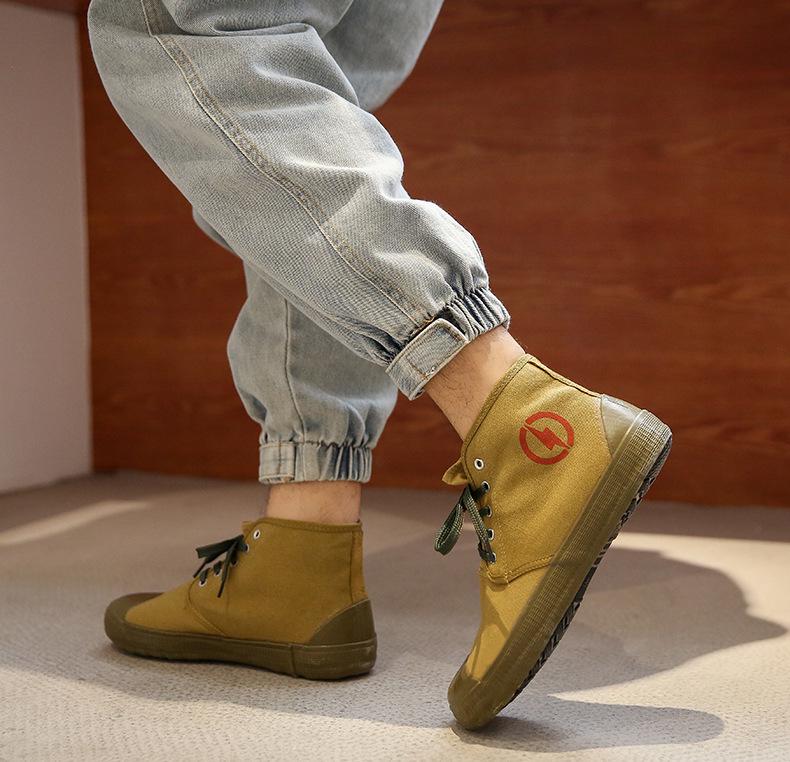 Изолированные парусиновые ботинки с высоким верхом для электриков - Дышащие, Нескользящие, На шнуровке, Защита труда.