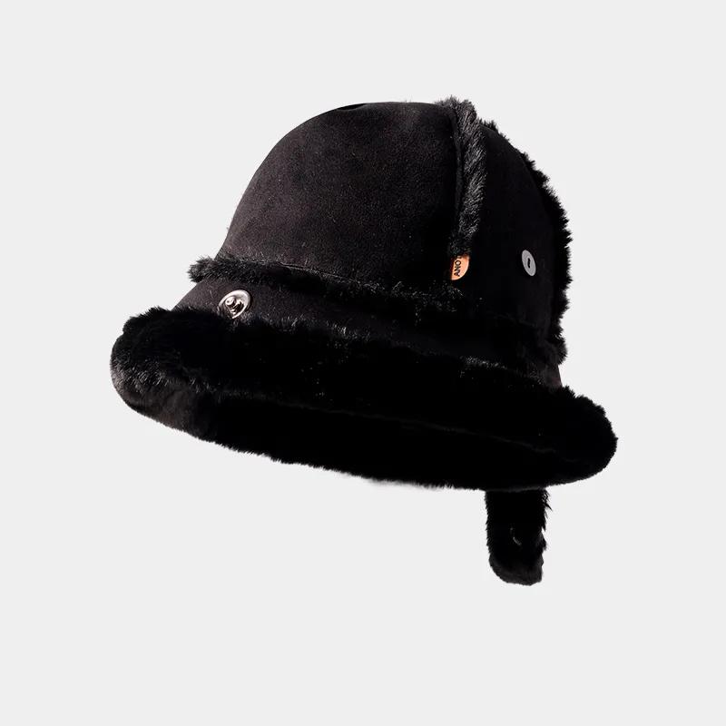 WTEMPO Solid Color Women's Winter Hairy Fisherman Hats Plush Bucket Hats Autumn Winter Plus Cashmere Warm Skiing Hats